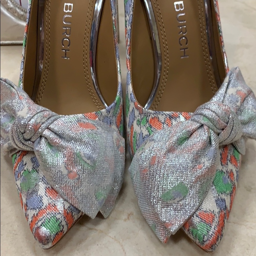 TORY BURCH 110MM BOW PUMP CHINE LUREX JACQUARD FABRIC SILVER HEEL 8 1/2 - Picture 5 of 13